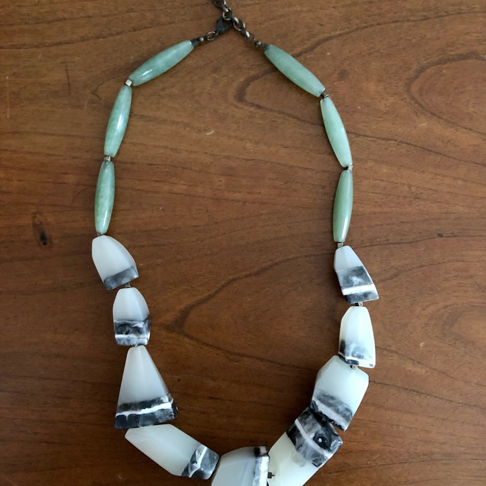 Anthropologie Green and White Faux Stone Necklace